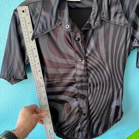 Original 80s 90s Patricial Field NYC snap front zebra striped shirt S - Picture 2 of 7